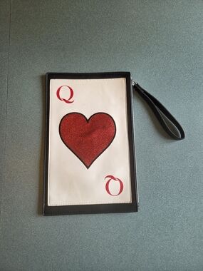 Queen Of Hearts White Wristlet Clutch with Red Heart